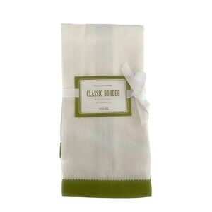 Williams-Sonoma Classic Border Napkins Set Of Four Green Linen Cotton Blend NWT